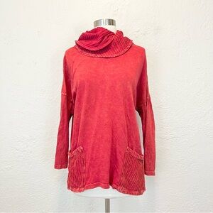 Jess & Jane Tunic Top Shirt Red Mineral Wash Cowl Neck Medium M